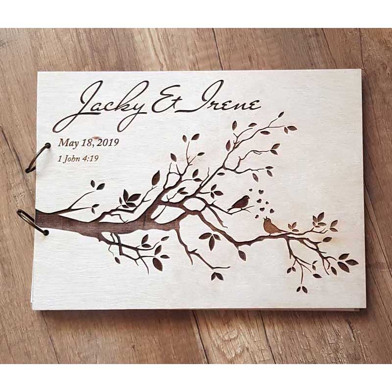 Personalized Guest Book - Personalized Engraved Wooden Guest Book Bird