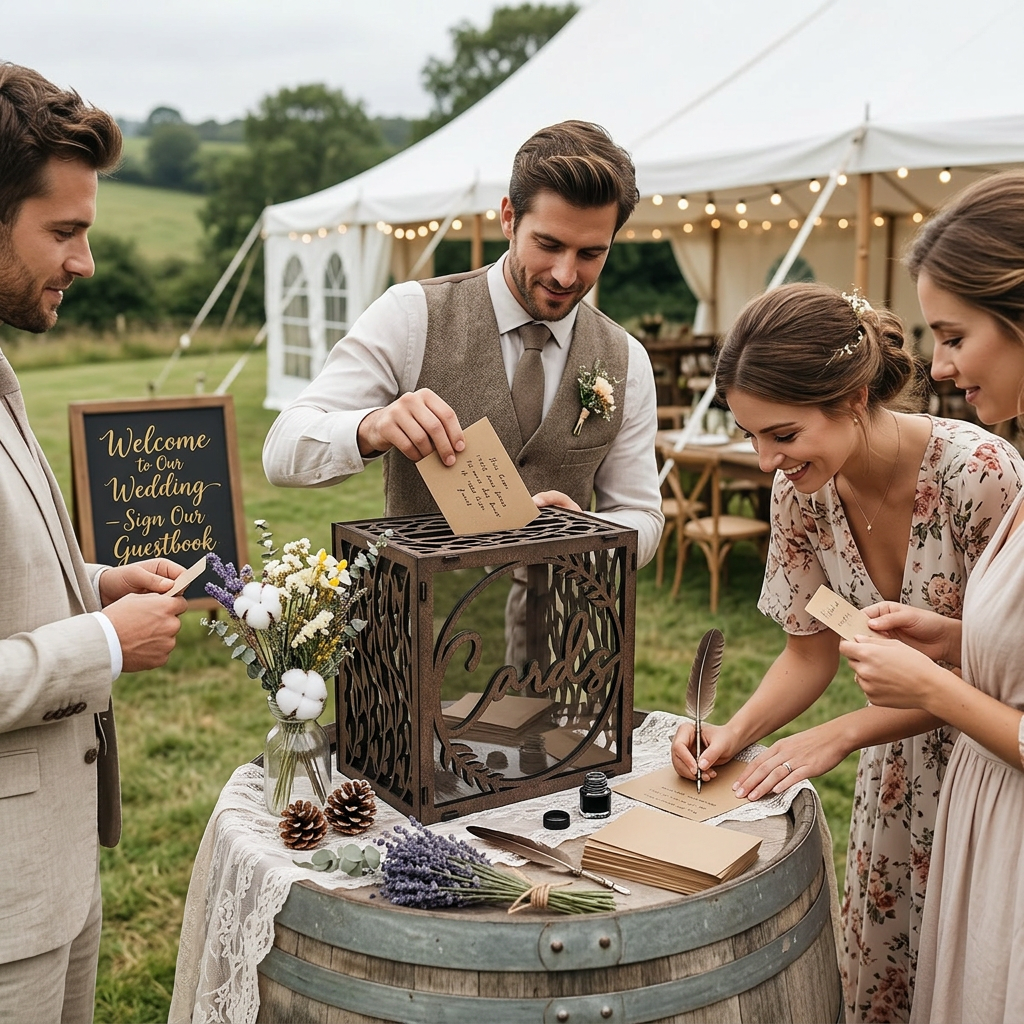 Wedding Card Box - 1pc Brown Wooden Wedding Card Box