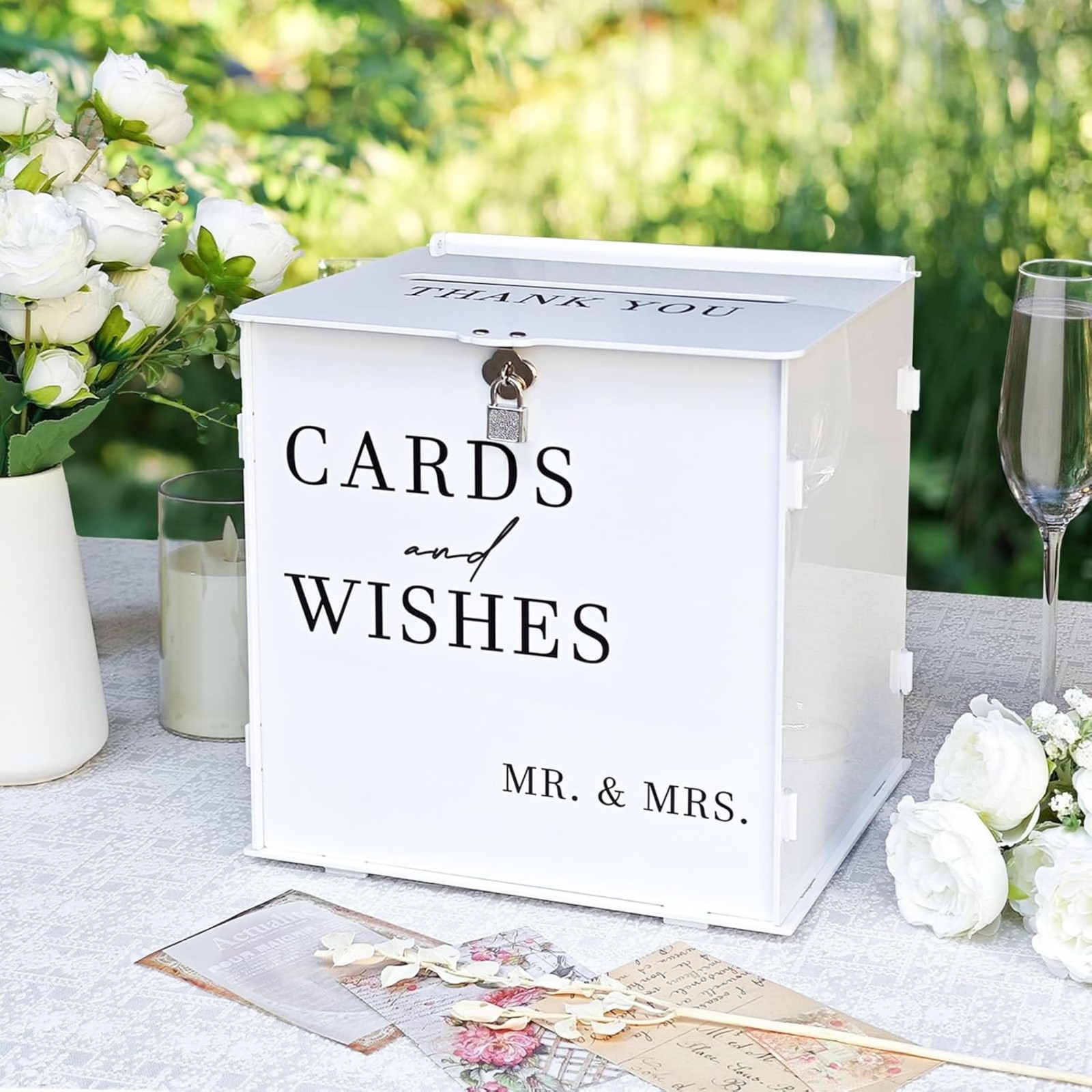 Wedding Card Box - White Acrylic Card Box with Slot