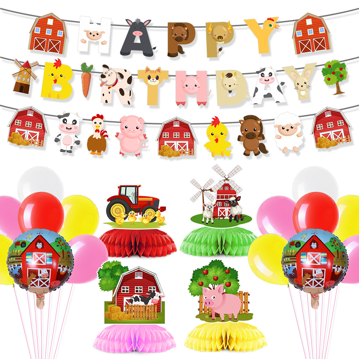 Cartoon Farm Animal Theme Birt - Confetti Balloon Set avaliação e preço