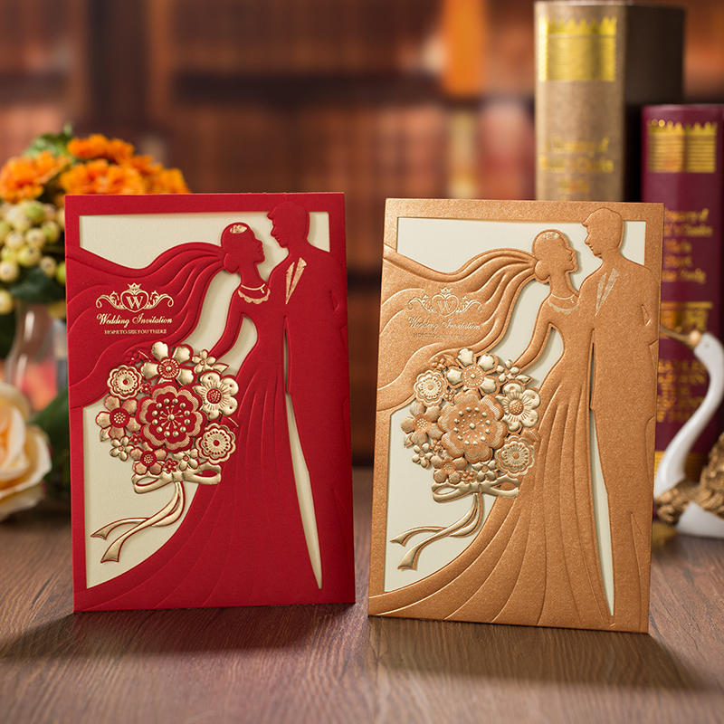 1pcs Red Gold Laser Cut Weddin - Wedding Sutra avaliação e preço