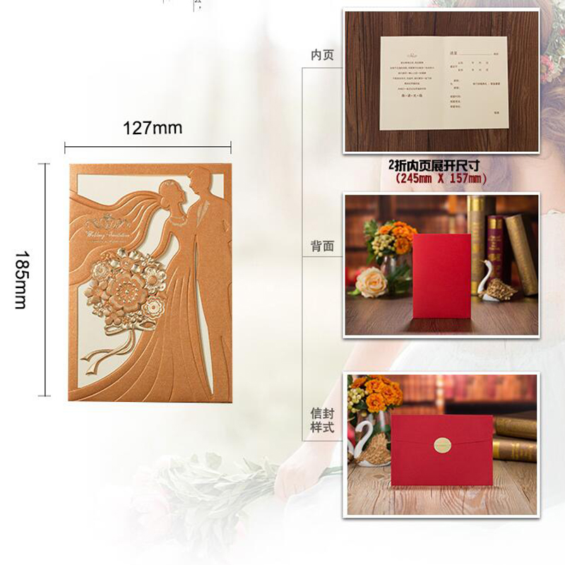 1pcs Red Gold Laser Cut Weddin - Wedding Sutra avaliação e preço