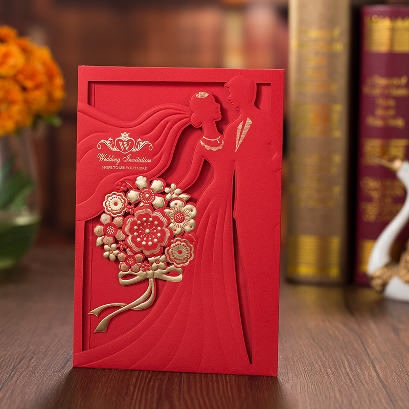 1pcs Red Gold Laser Cut Weddin - Wedding Sutra avaliação e preço