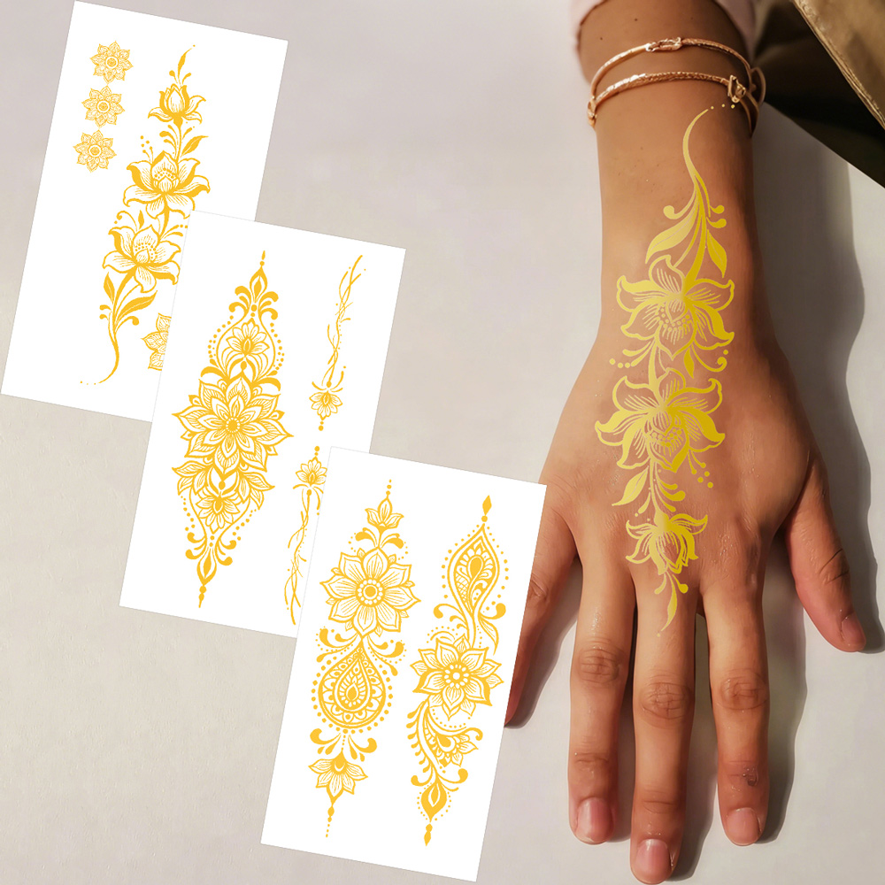1pc Metallic Flower Tattoo Sti - Wedding Sutra avaliação e preço