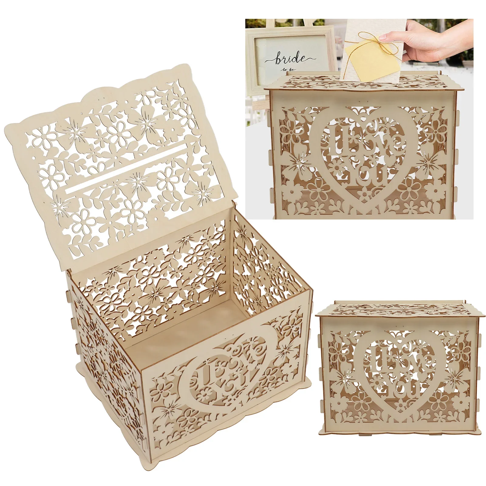 DIY Hollow Wooden Box Gift Car - Wedding Card Box avaliação e preço