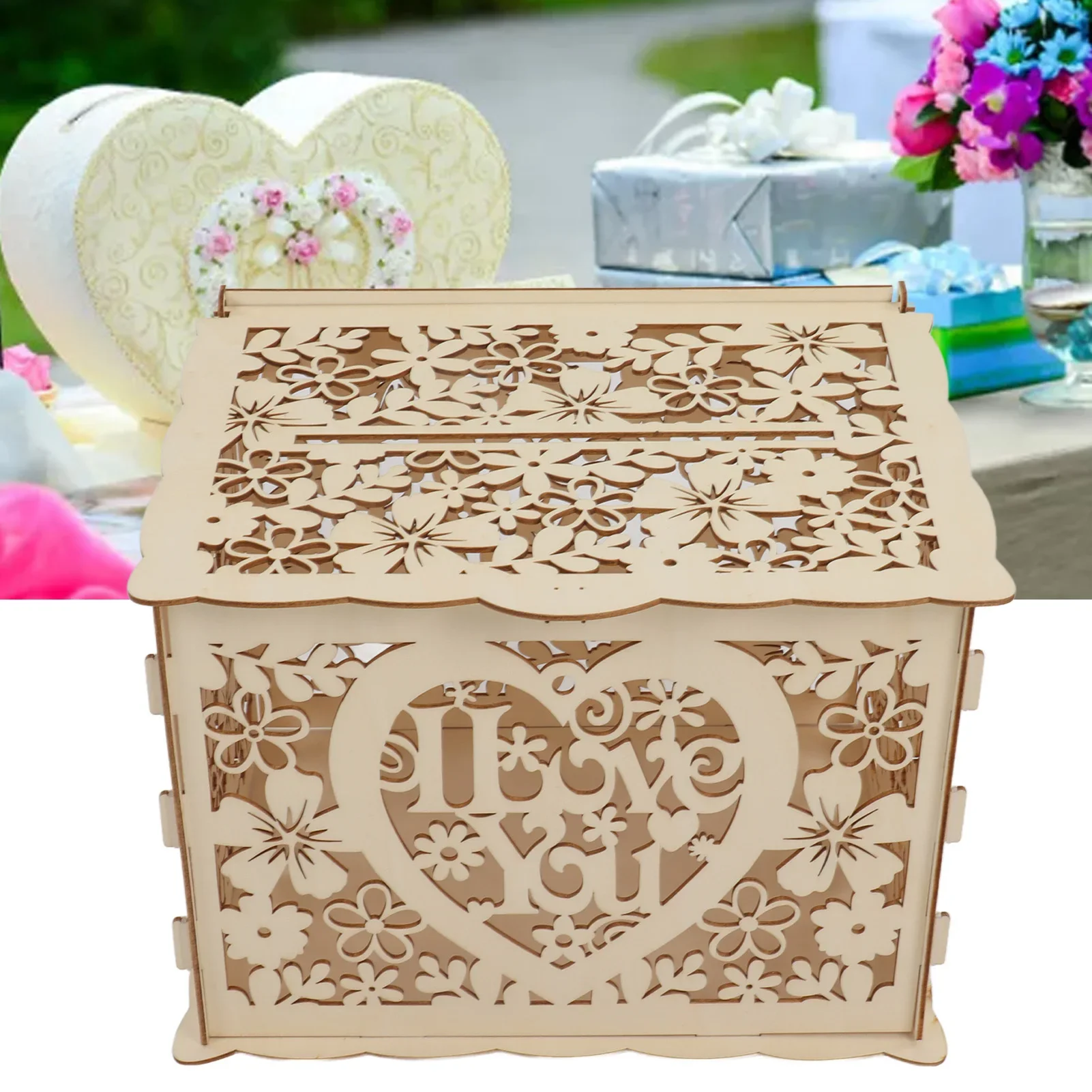 DIY Hollow Wooden Box Gift Car - Wedding Card Box avaliação e preço