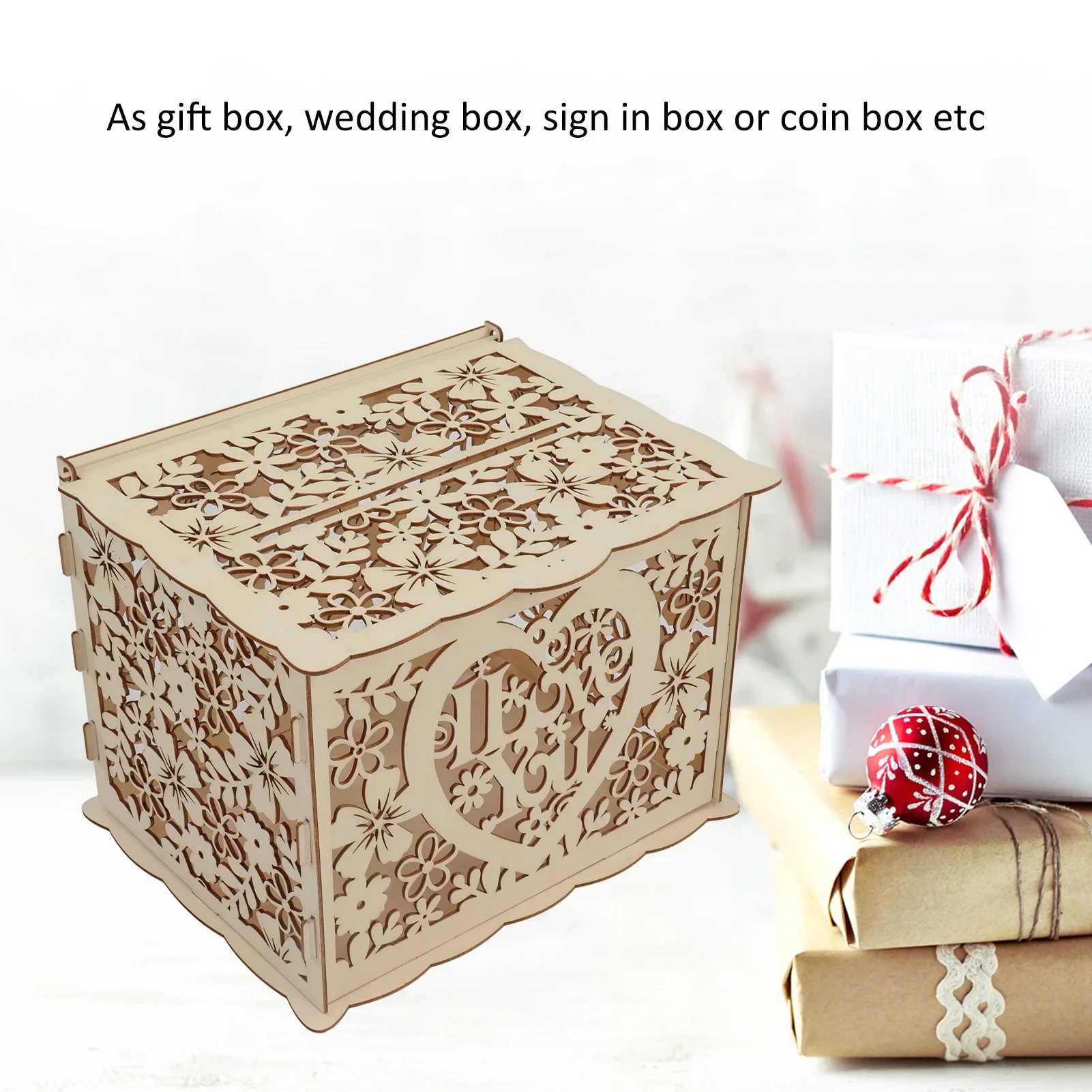 DIY Hollow Wooden Box Gift Car - Wedding Card Box avaliação e preço