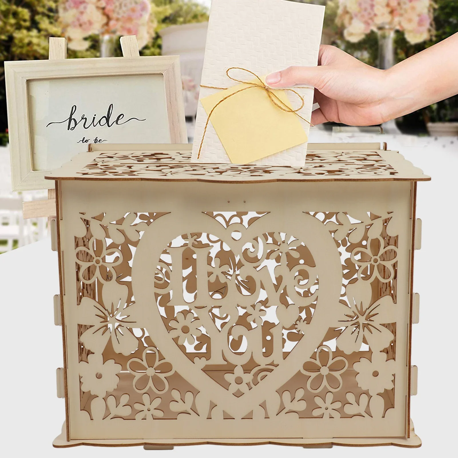 DIY Hollow Wooden Box Gift Car - Wedding Card Box avaliação e preço