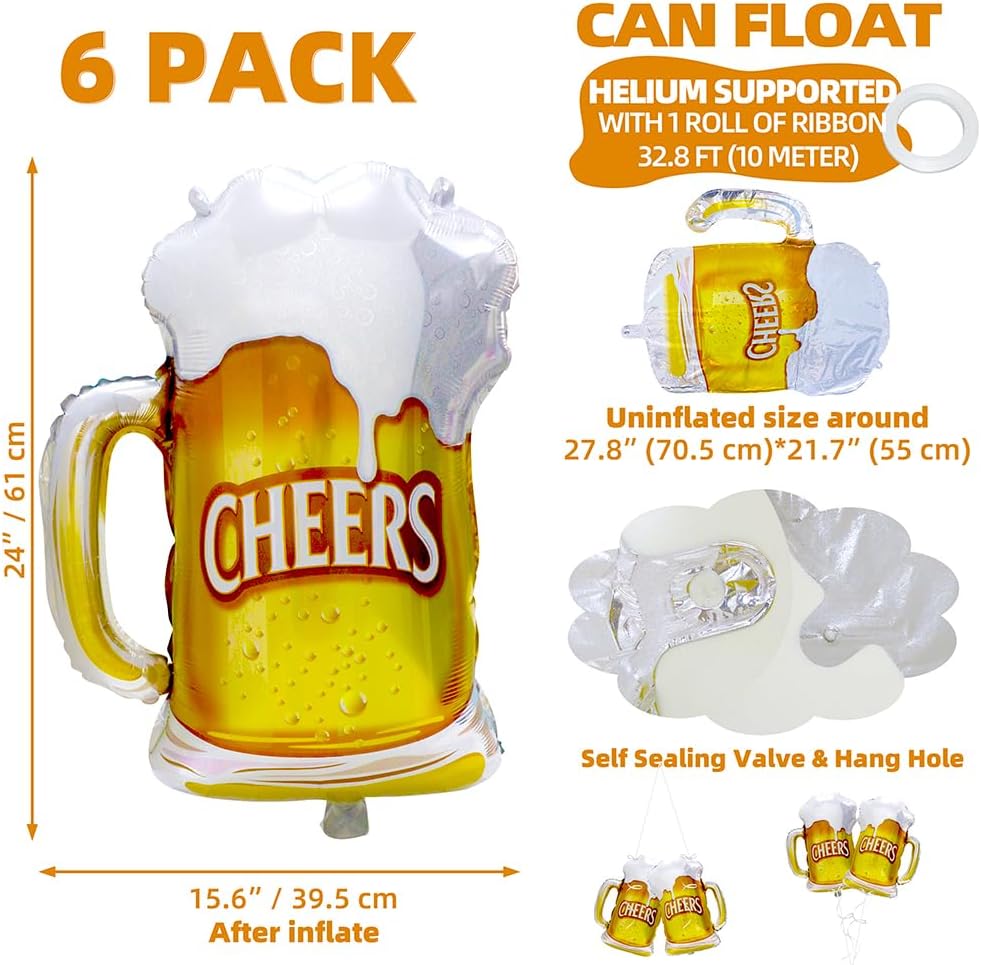 6pcs Cheers Beer Mug Balloons  - Wedding Alcohol Supply avaliação e preço